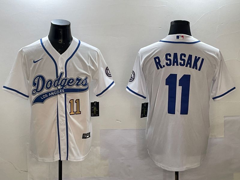 Men Los Angeles Dodgers #11 R.Sasaki White Jointly Name Game 2025 Nike MLB Jersey style 2